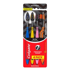 Escova Dental Colgate Zig Zag Carvao Ativado C/4